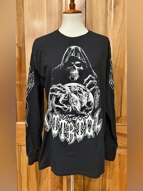 Vitriol Skull/Reaper/Globe/Flames Long-Sleeve T-Shirt, M, EUC